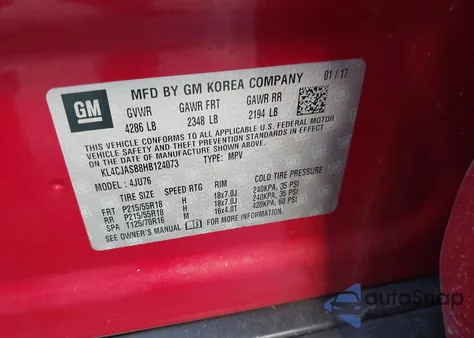 2017 Buick Encore Preferred из США, поврежденный, VIN KL4CJASB8HB124073